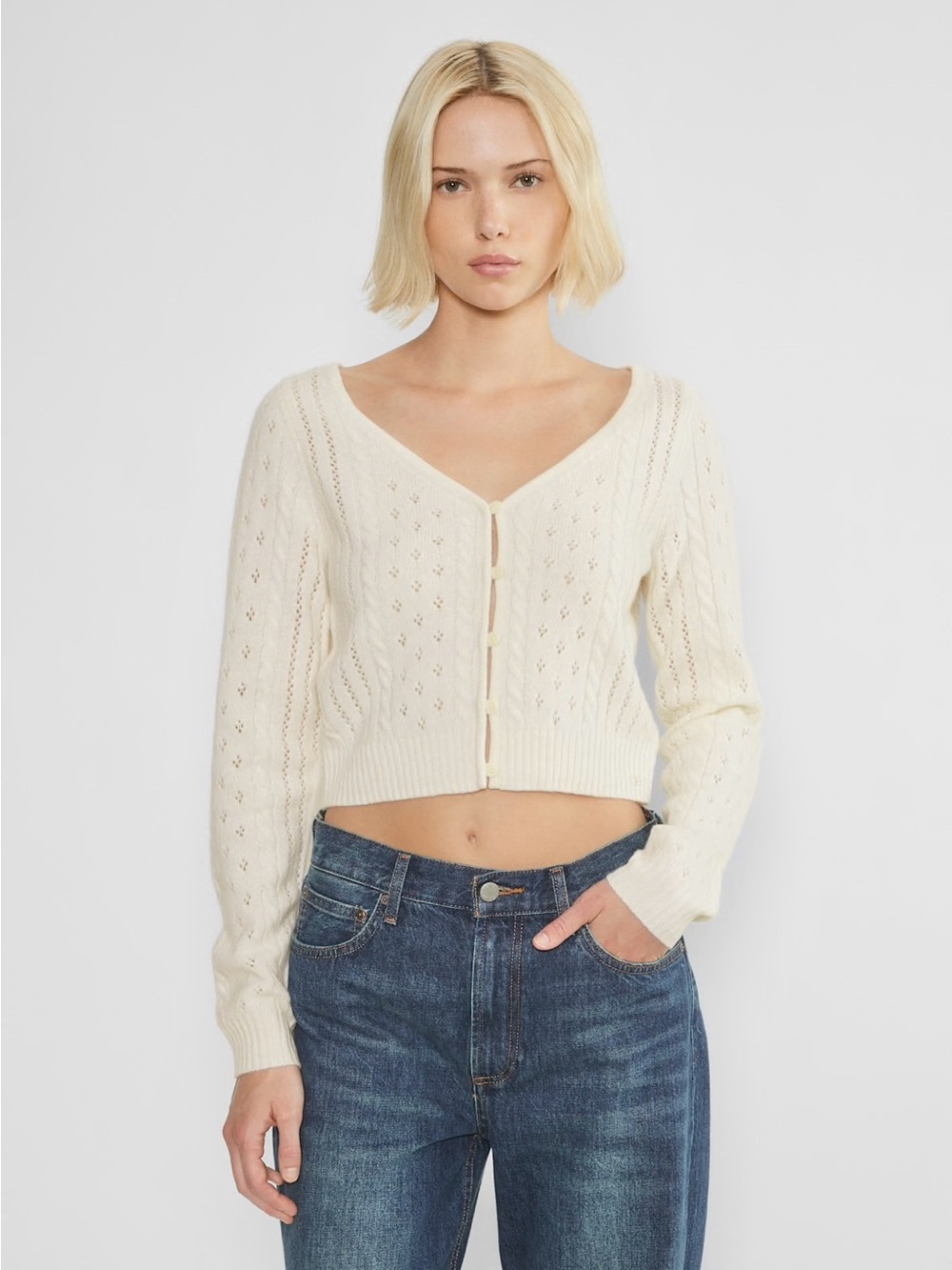 Aritzia Cropped Pointelle Knit Top
